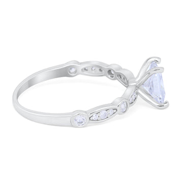 Art Deco Princess Cut  Engagement Ring Round Simulated CZ 925 Sterling Silver